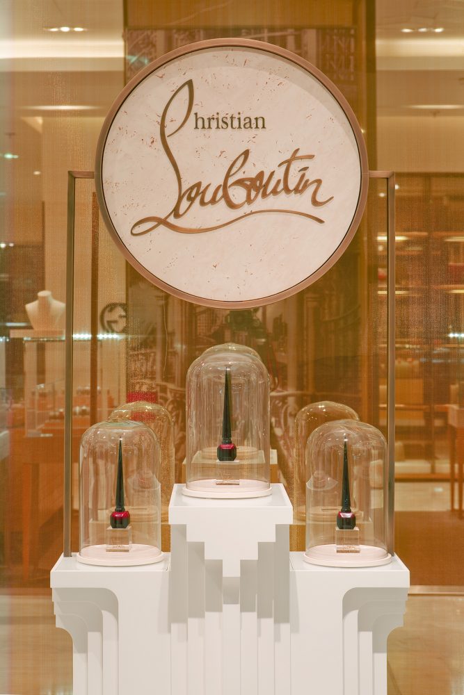 Product display and VM at Christian Louboutin Beauty, retail design by Household.