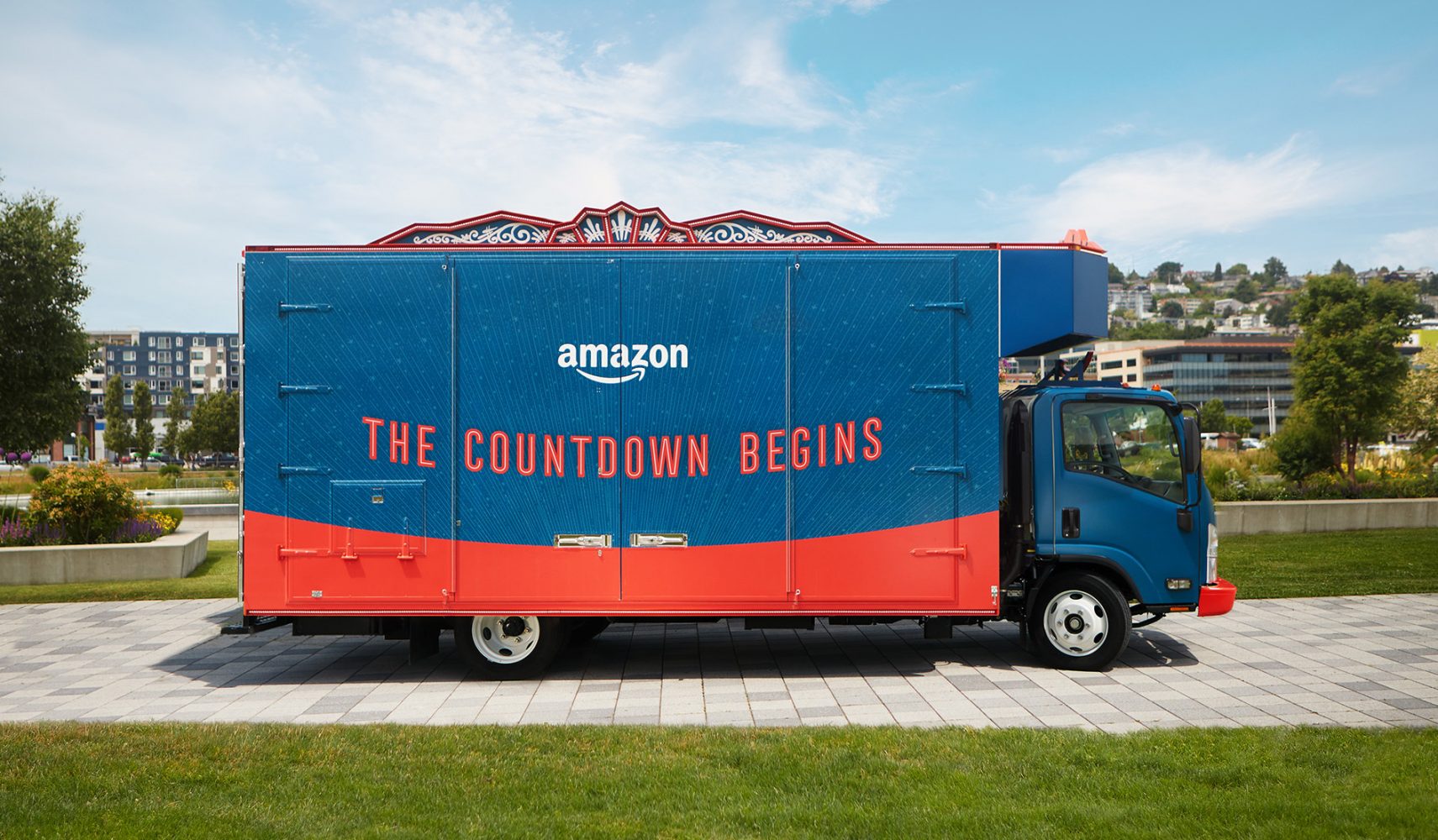 Exterior image of Amazon Treasure Truck, brand identity and global retail experience design by Household.