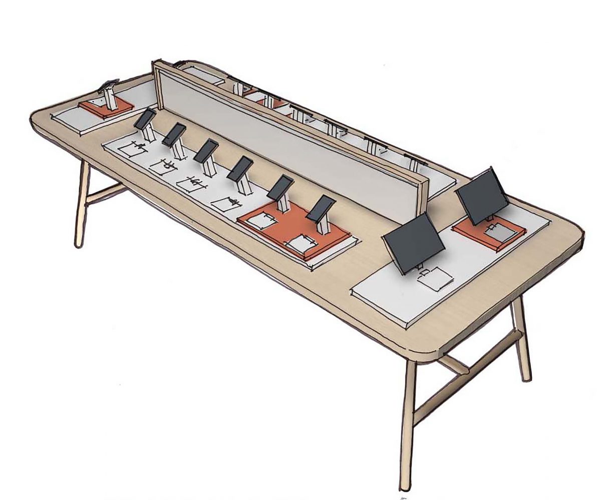 Sketch of midfloor unitary at Carphone Warehouse Canary Wharf, retail store and service design, by Household.