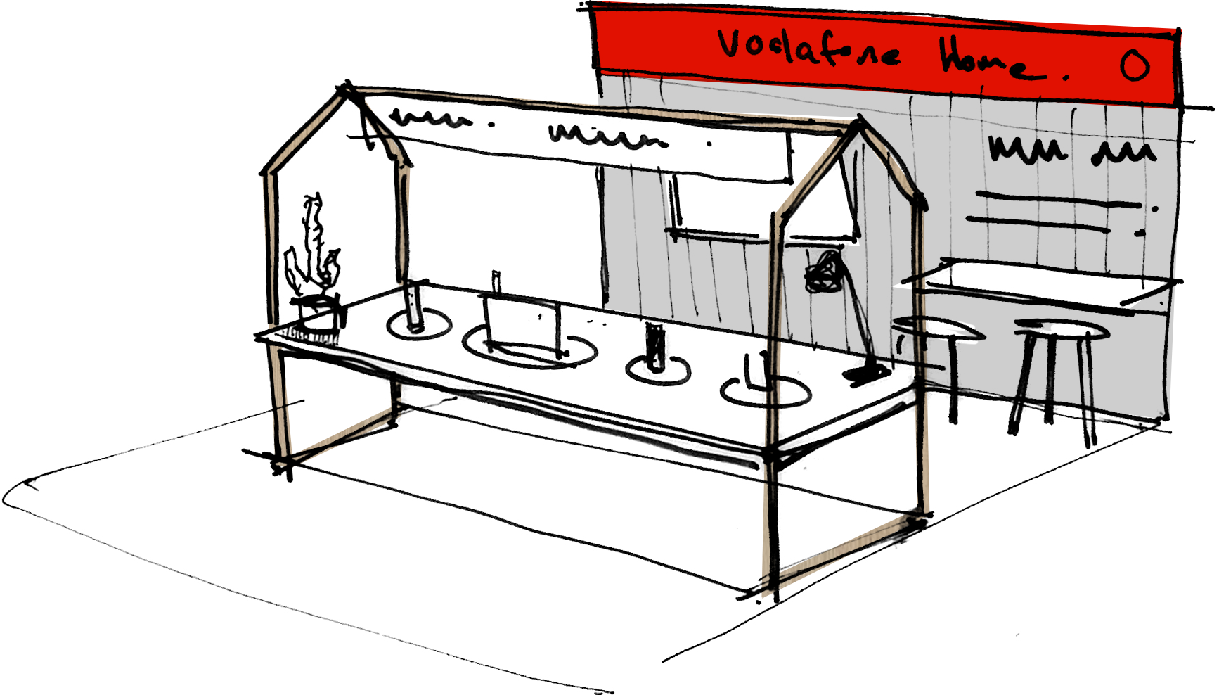Interior sketch visual of Vodafone Quad Play, Retail Store and Service Design by Household.