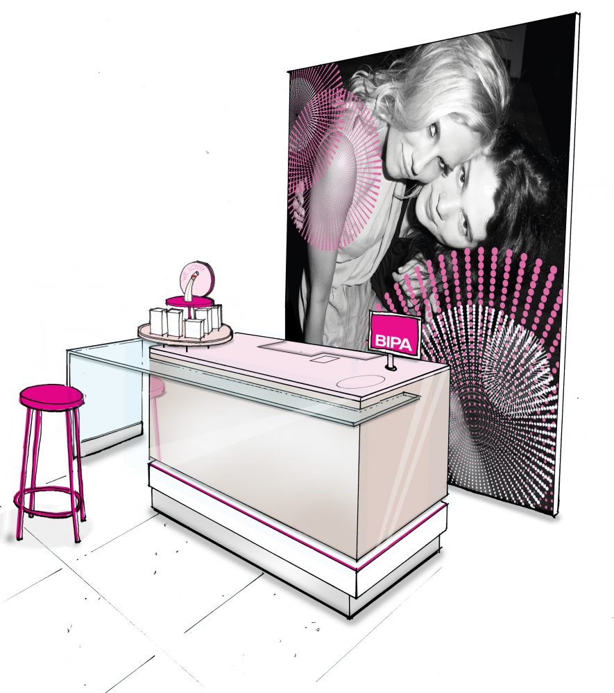 Sketch of Bipa store beauty counter, Beauty Retail Design by Household.