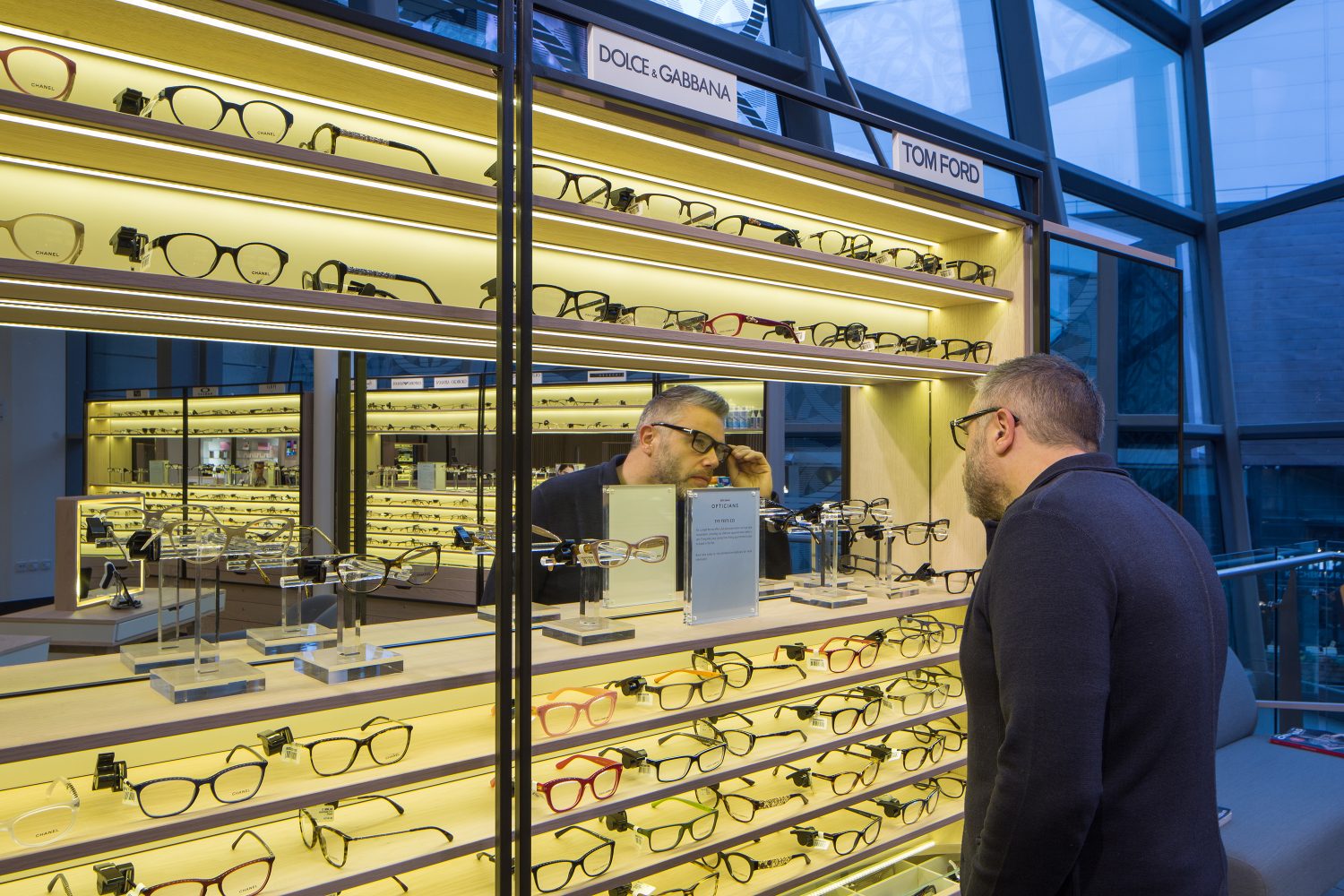 John Lewis Opticians, image of glasses display unit, John Lewis & Partners, Retail Store and Service Design by Household.