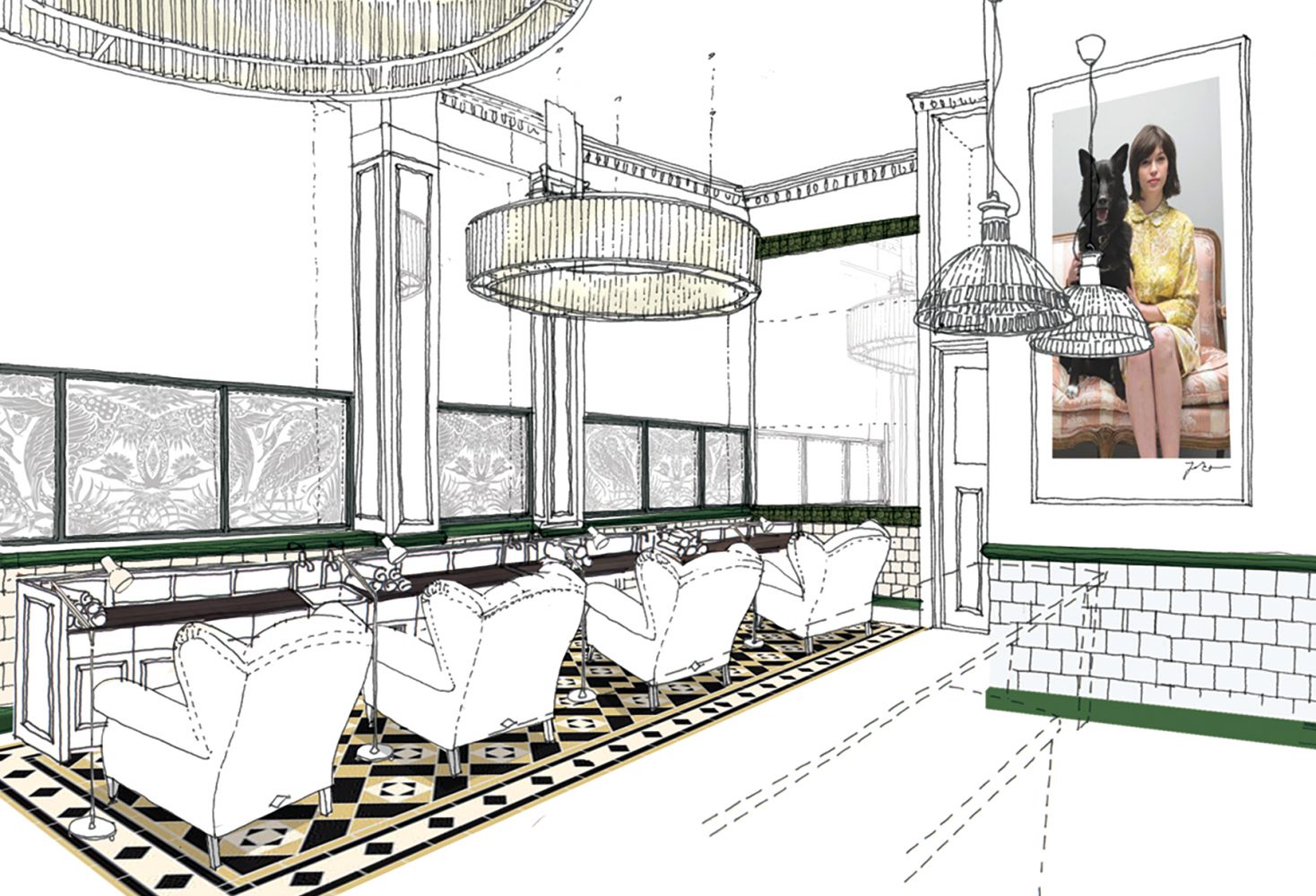 Soho House & Co, sketch of Cowshed Beauty and Spa Design, by Household.